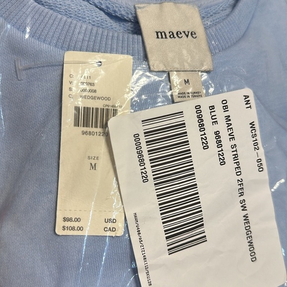 NWT! ANTHROPOLOGIE BLUE WEDGEWOOD MAEVE STRIPED TRIM TWOFER SWEATSHIRT- MEDIUM 💚 - Picture 7 of 7